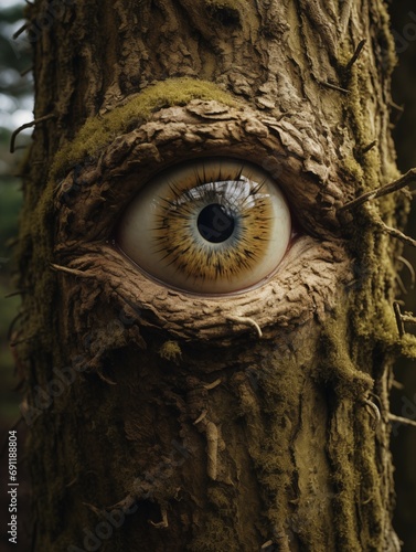 A tree that has eyes, bizarre AI photo