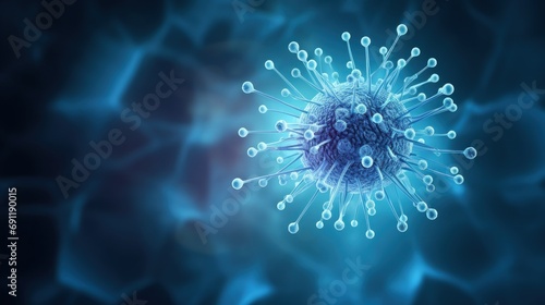 Futuristic modern digital macro corona virus cells blue background