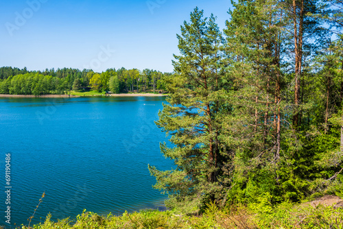 View of Wigry lake and forest near Bryzgiel village  Wigry National Park  Podlasie  Poland