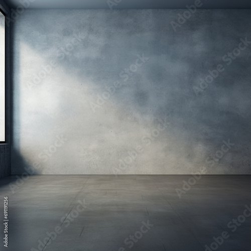 Fotografia con detalle de estancia con acabado de cemento pulido y tonos grises, con difuminado de luz