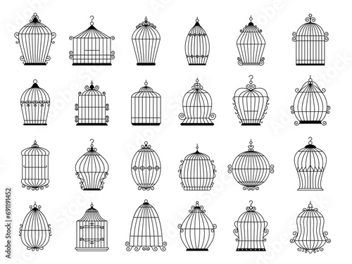 Cage for birds. Vector silhouettes collection of cage for birds canary recent illustrations template