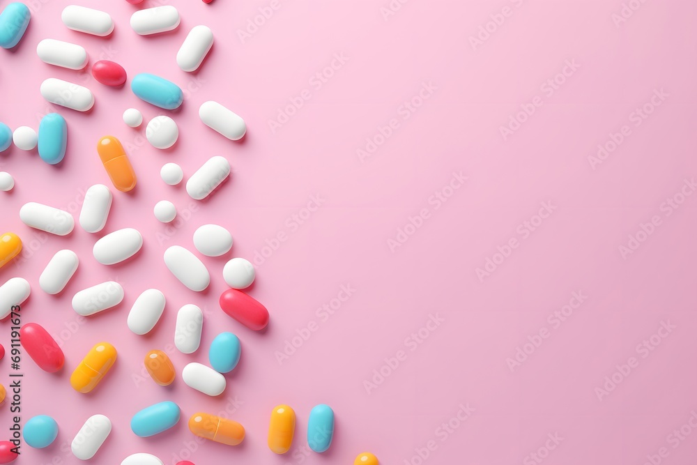 medical illness health medicines pills capsules background copy space