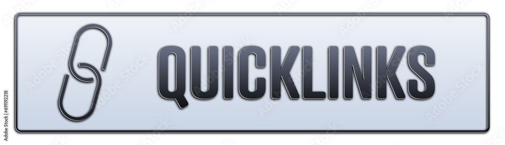 Quicklinks symbol. A grey banner with word Quicklinks. Isolated on white background.