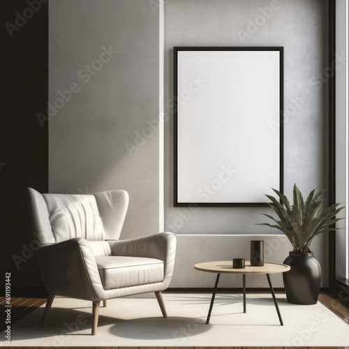 mock up poster frame in modern interior background