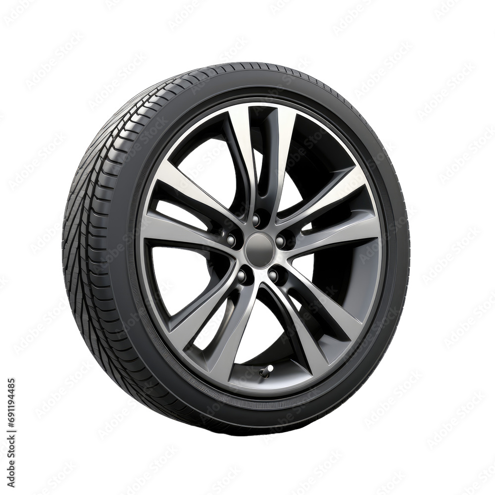 Car wheel isolated on transparent or white background, png