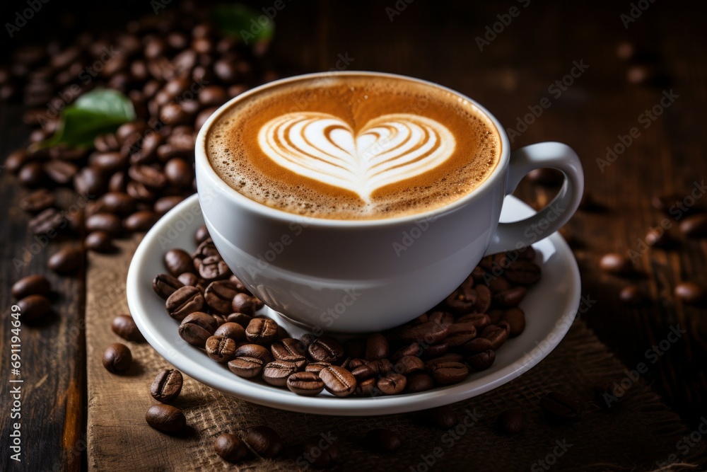 Coffee with foam in the shape of a heart. Background with selective focus and copy space Coffee with foam in the shape of a heart. Background with selective focus and copy space