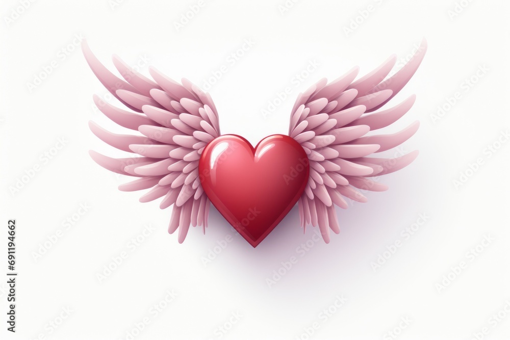 Heart with Cupid wings. Light background with selective focus and copy space Heart with Cupid wings. Light background with selective focus and copy space