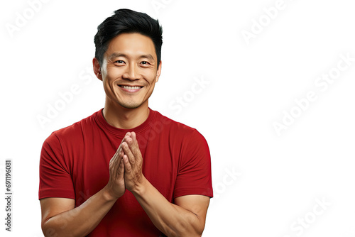 Close up of a happy chinese man clapping hands