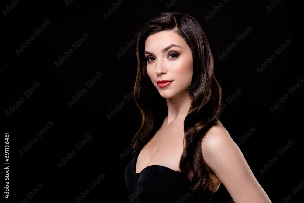 Photo of gorgeous classy girl enjoy date with millionaire boyfriend in nightclub over dark background Photo of gorgeous classy girl enjoy date with millionaire boyfriend in nightclub over dark background