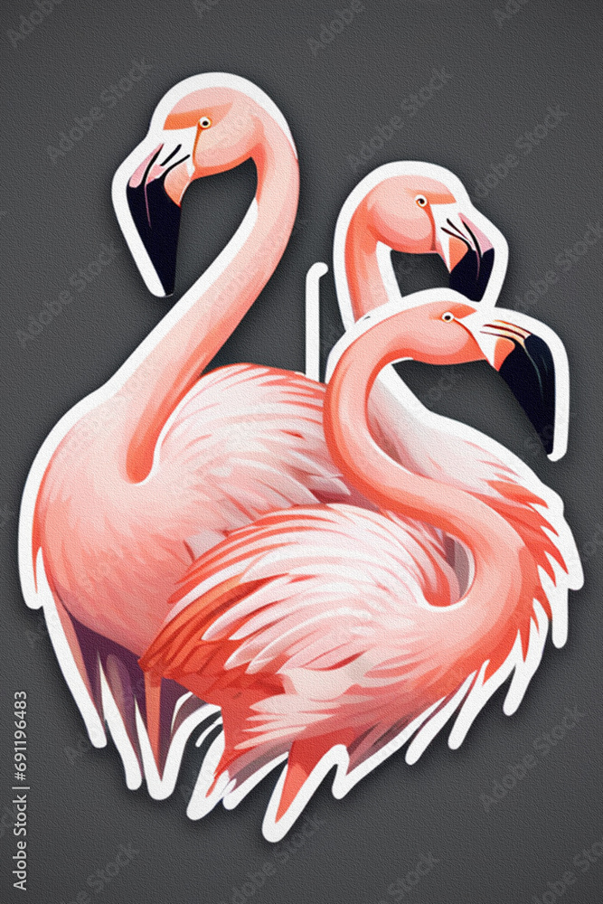 Naklejka premium pink flamingos on a dark background of a gray wall , graffiti effect image