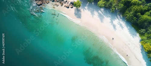 A top view of Pulau Besar of Mersing Johor It has crystal clear beach. Copy space image. Place for adding text