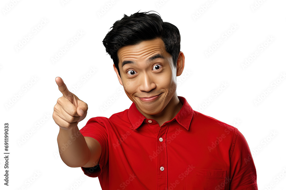 Close up of a chinese man pointing with his finger Close up of a chinese man pointing with his finger