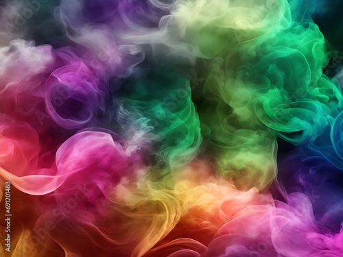 Foundation with rainbow color swirling smoke flower, 3D render, photograph, applied art, painting.