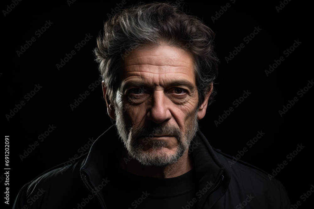 Portrait of an old man with a beard on a black background