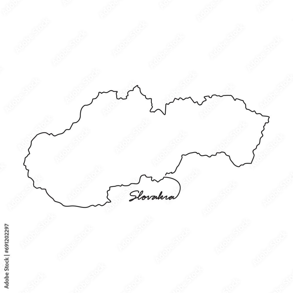 Obraz premium One continuous line drawing of country Map for Slovakia vector illustration. Country map illustration simple linear style vector concept. Country territorial area and suitable for your asset design.