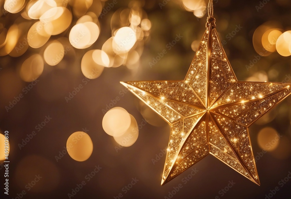 Christmas Golden Star In Shiny Night Christmas Golden Star In Shiny Night