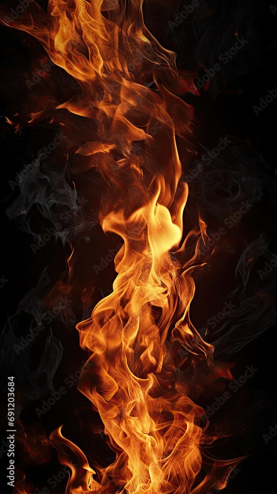 Fire on a dark background in a Combustion-themed, vertical format of photorealistic illustration in JPG. Generative ai Fire on a dark background in a Combustion-themed, vertical format of photorealistic illustration in JPG. Generative ai