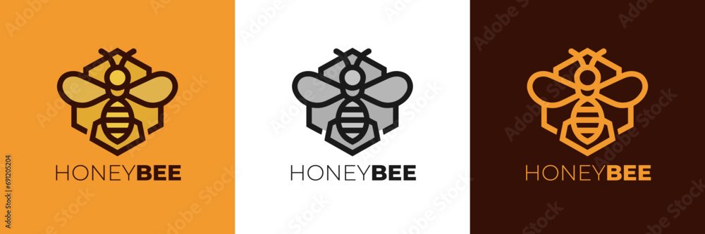honey Bee logo design vector,  Elegant Bee logo designs concept vector, Honeycomb ilustration logo vector template