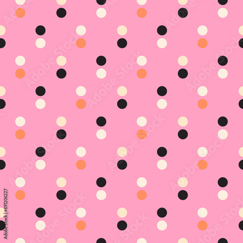 Colorful abstract confetti dots seamless pattern pink background.