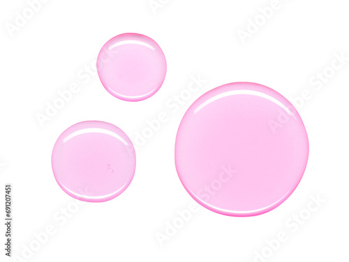 Nail glue texture isolated on white background. Pink clear cosmetic gel serum oil hyaluronic acid skincare moisturizer product with bubbles macro photo