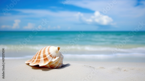 Sea shell on white sand, pristine tropical beach