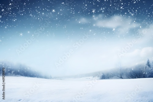 snowfall on winter landscape covered with snow snowflakes background © DailyLifeImages