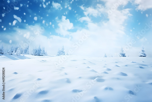 snowfall on winter landscape covered with snow snowflakes background © DailyLifeImages