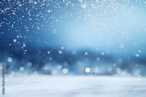 snowfall on winter landscape covered with snow snowflakes background