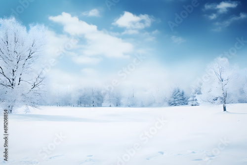 snowfall on winter landscape covered with snow snowflakes background