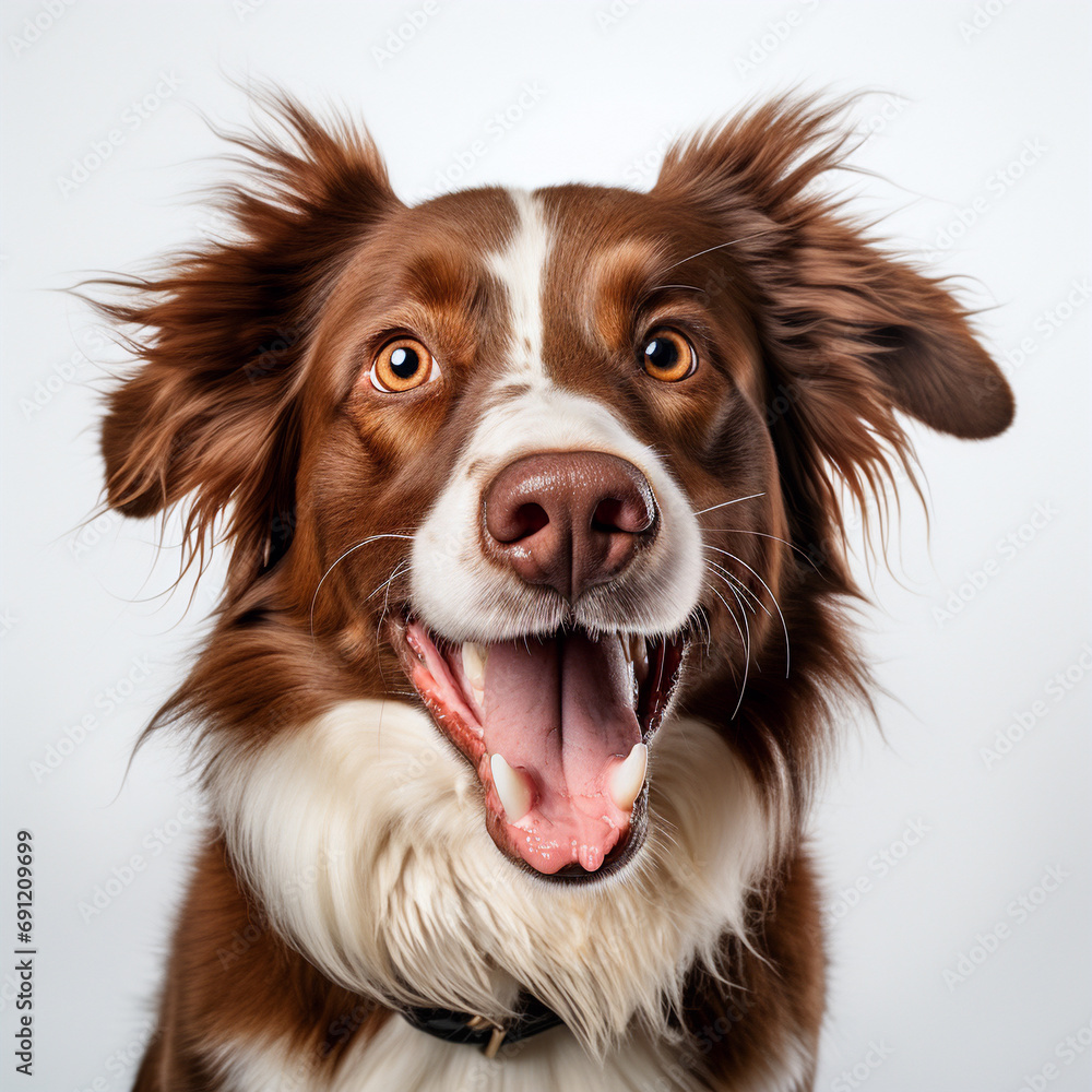 brown and white dog smiling with it's tongue out