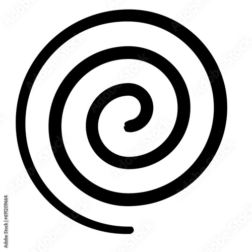 Isolated spiral . Transparent black line in circle form. Single line spiral. Helix, curl, loop symbol. Flat design.
