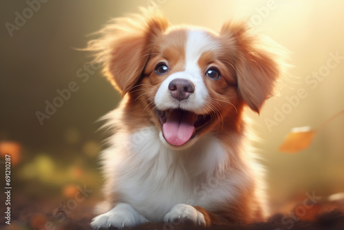 cachorro feliz com a boca aberta rindo em um fundo branco