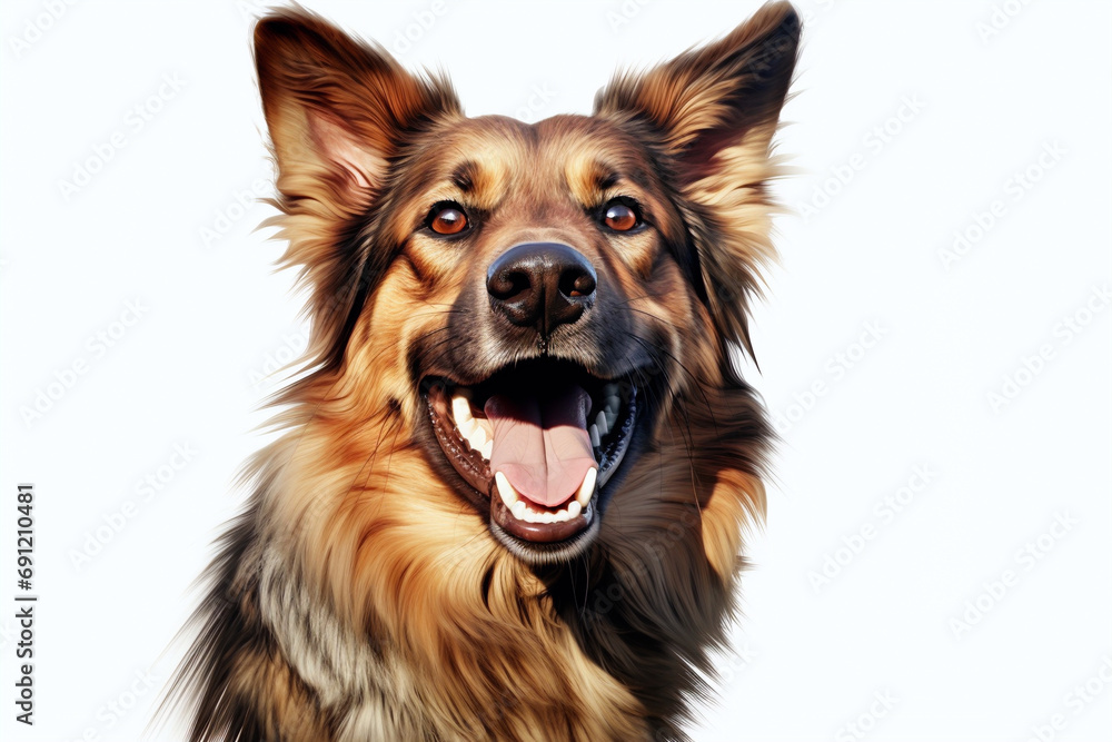 cachorro feliz com a boca aberta rindo em um fundo branco cachorro feliz com a boca aberta rindo em um fundo branco