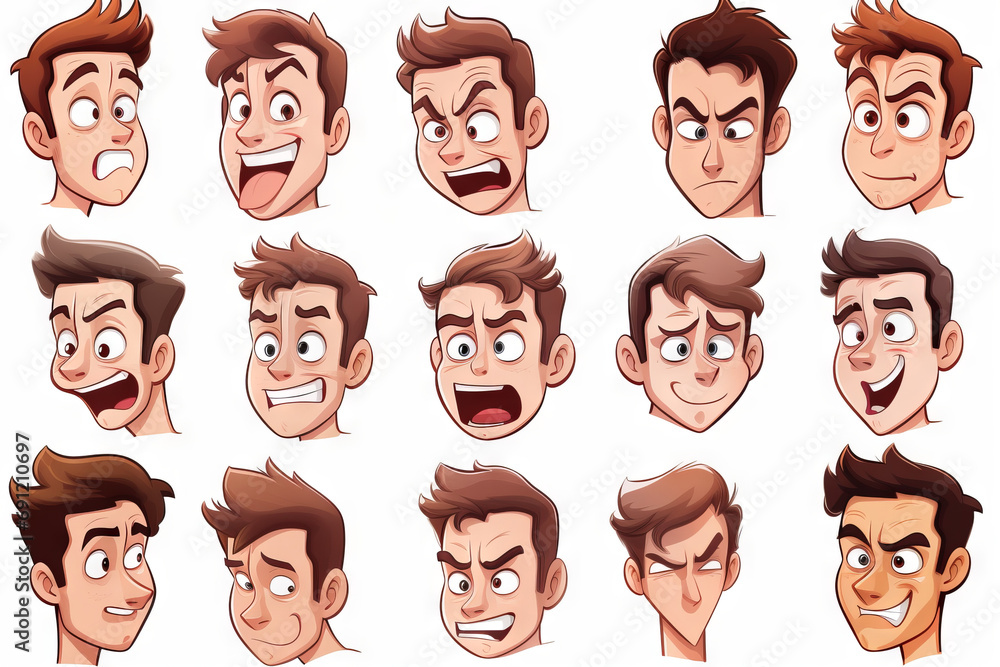 Cartoon illustration of an expression page, male character, isolated on a white background Cartoon illustration of an expression page, male character, isolated on a white background