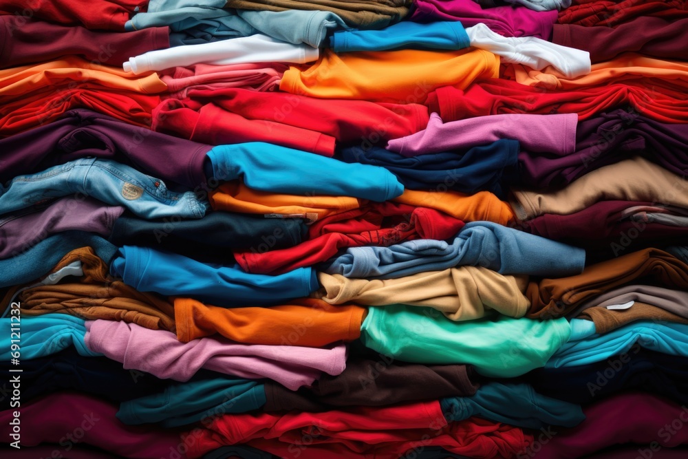 Pile of t-shirts as a backdrop - diverse colors and fabric textures