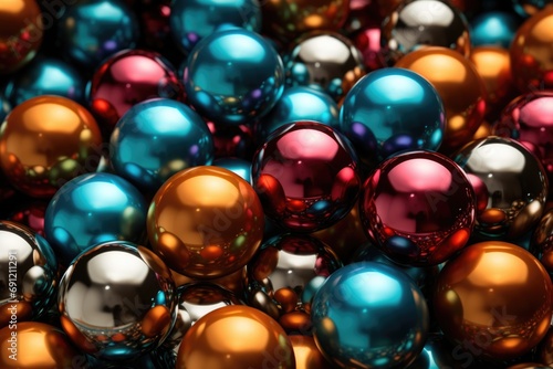 Seamless background of vibrant multicolored steel balls - a metallic spectrum on display