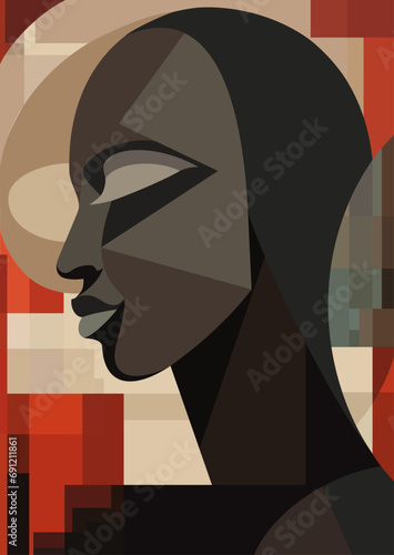 Cubist Beautiful Black Woman Stylised Flat Colors