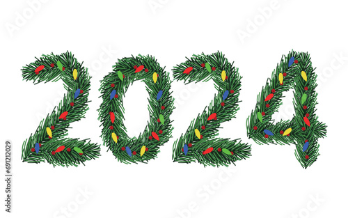 christmas wreath isolated on white. 2024. set. banch. decor. postcard