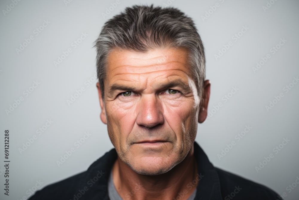 Portrait of an angry senior man looking at camera over grey background Portrait of an angry senior man looking at camera over grey background