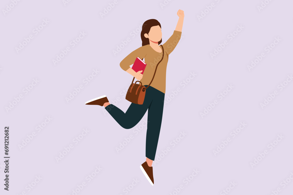 Fototapeta premium Happy jumping concept. Colored flat vector illustration isolated.