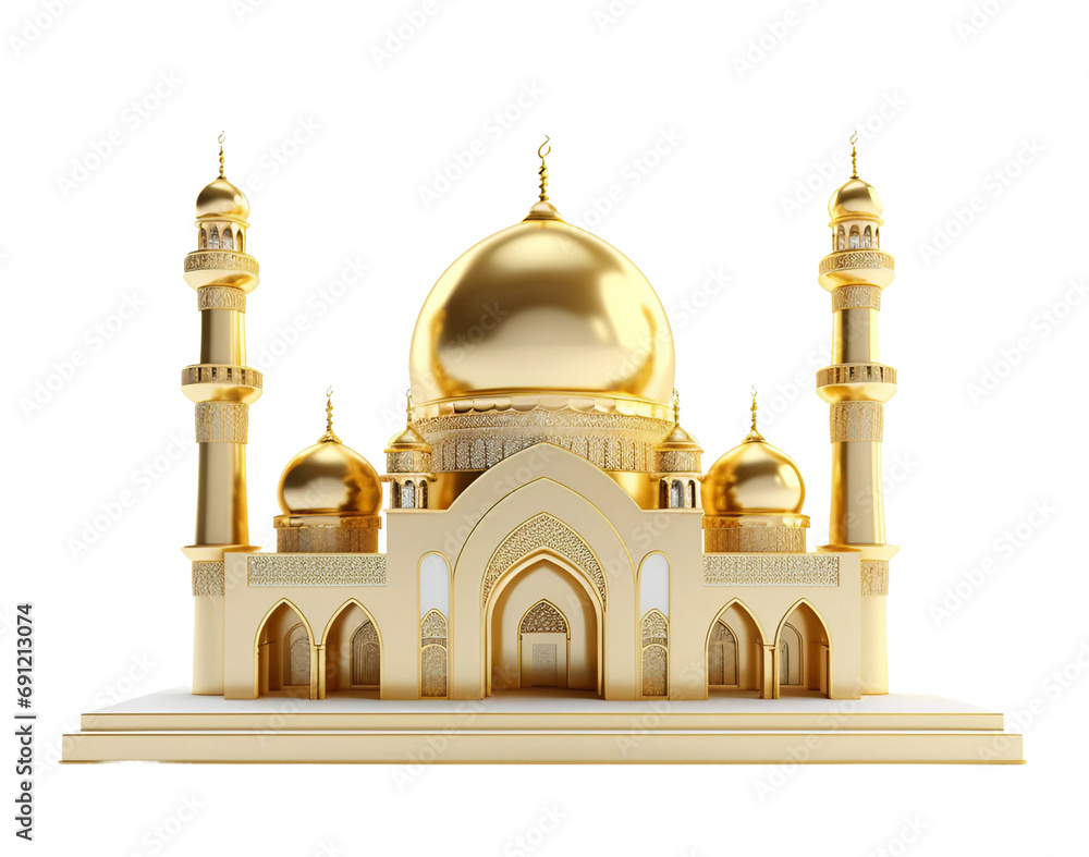 Luxurious 3D Gold Mosque Design