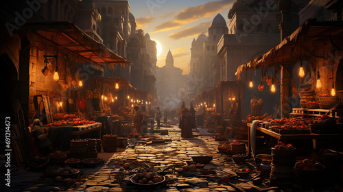 ancient Byzantine market bustling with merchants