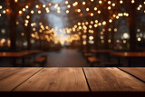 
Wooden tabletop with bokeh background. Background.