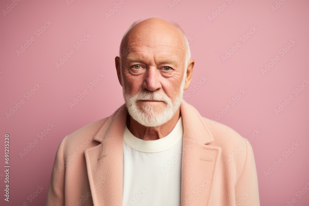 Portrait of an old man with a white beard and a pink coat on a pink background Portrait of an old man with a white beard and a pink coat on a pink background