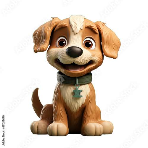Toy cute puppy figurine. Christmas decoration dog. 3d illustration