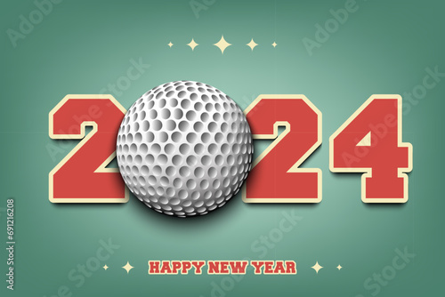 Happy New Year 2024 and golf ball