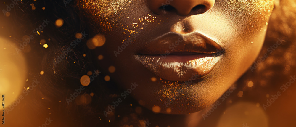 African American woman face in gold dust