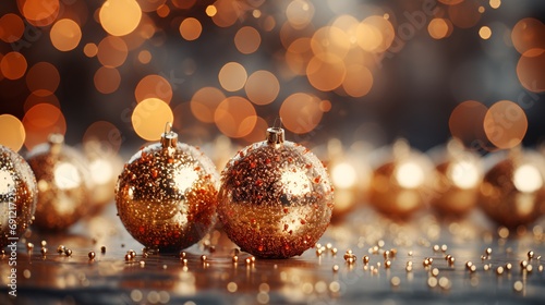 Golden Christmas balls on b...