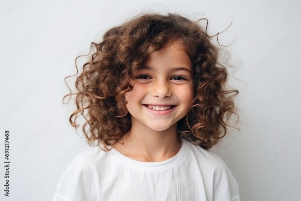 Portrait of a smiling little girl with curly hair on white background Portrait of a smiling little girl with curly hair on white background