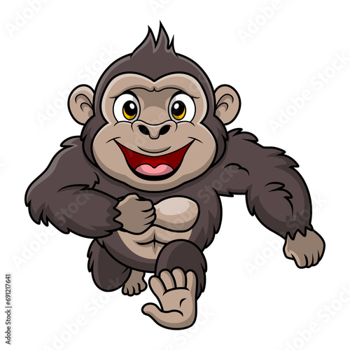 Cute gorilla cartoon on white background